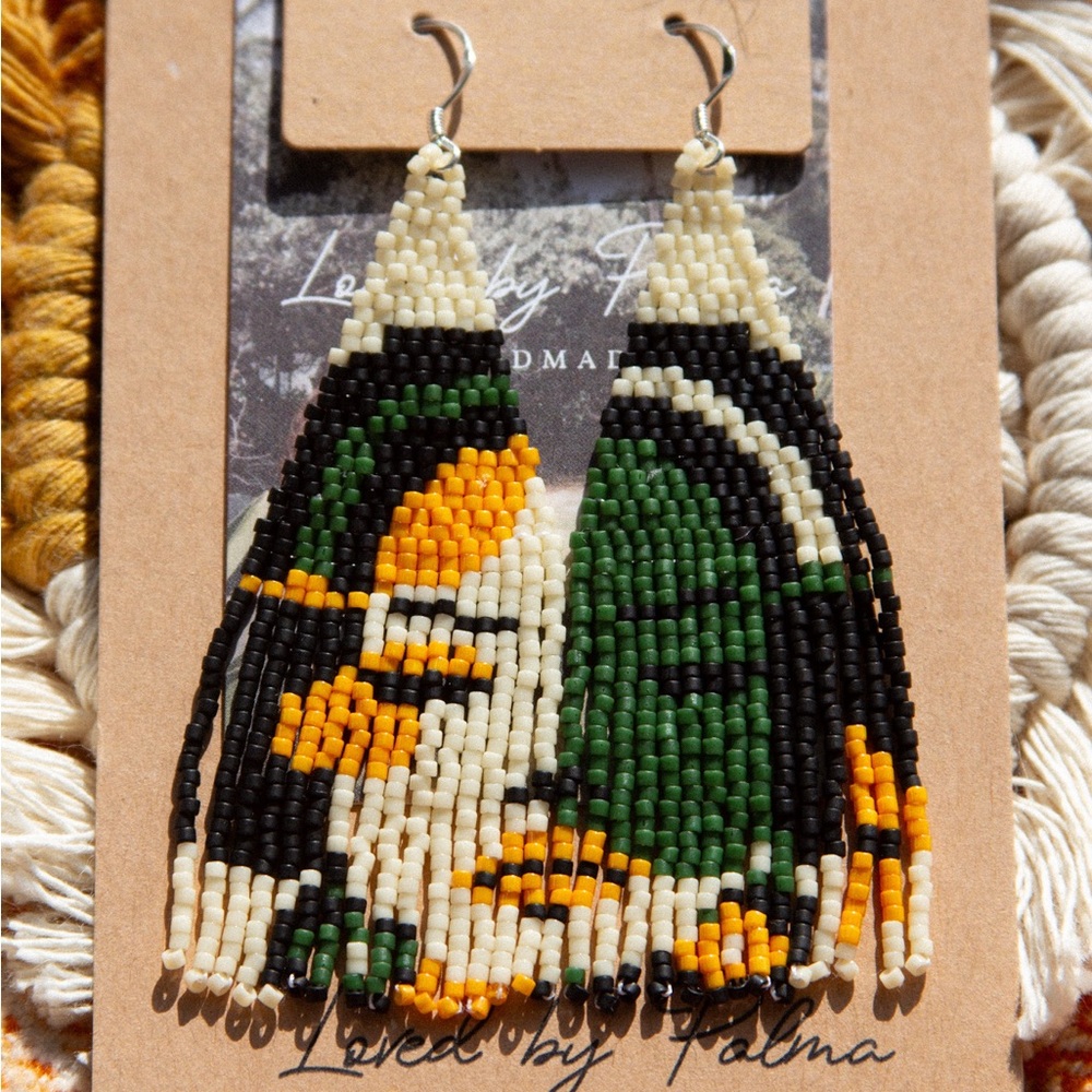 Handwoven Beaded Earrings – Earthy Abstract Face